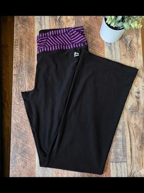 RBX Active Black Yoga Pants Purple Striped Waistband XL